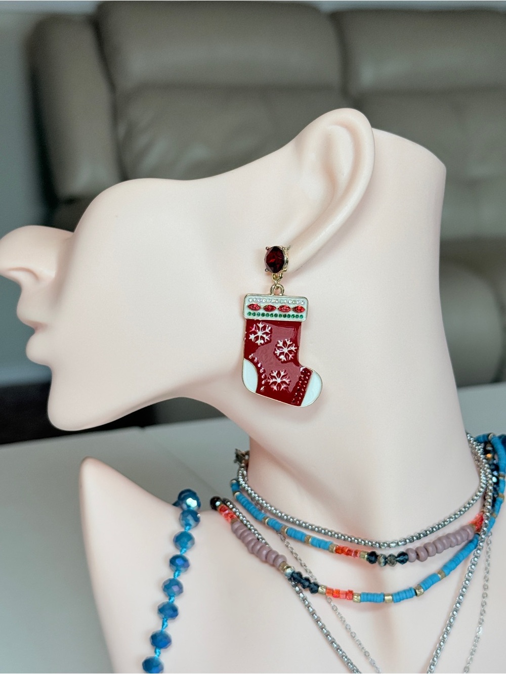 Festive Red Christmas Stocking Drop Earrings